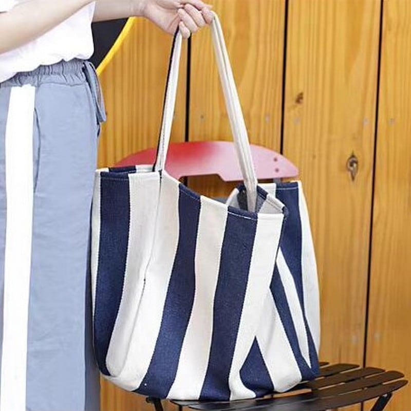 ストライプキャンバスビッグトートバッグ（8色）10232 | さらり＊ふわり