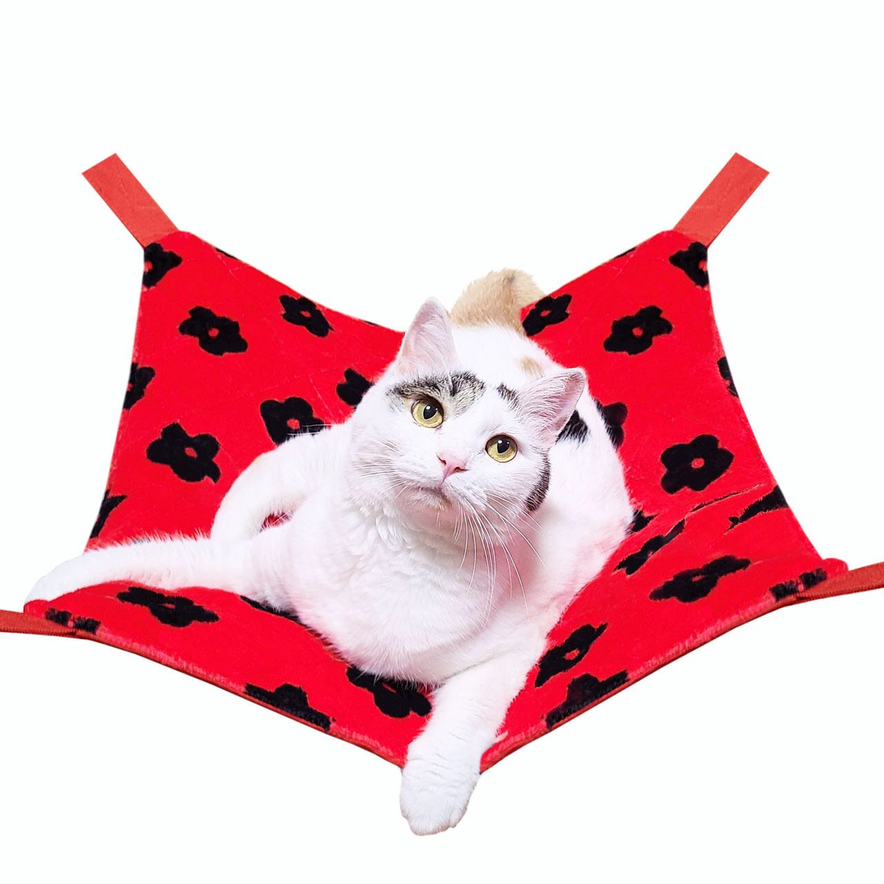 猫のハンモック　ふんわり花柄　レッド/パープル