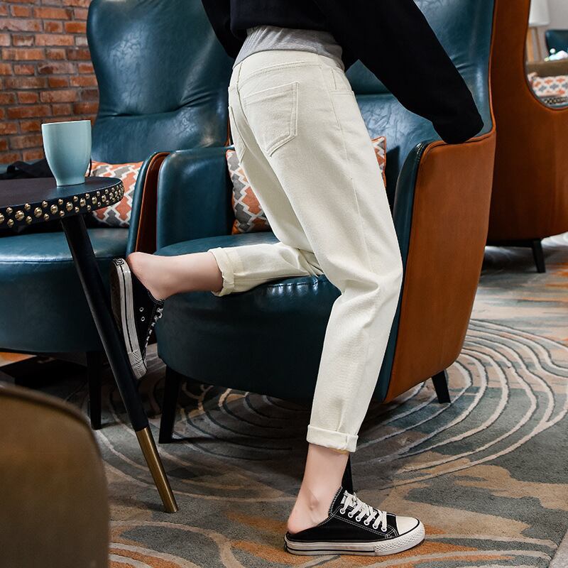 【新作】【送料無料】 ジーンズプラスサイズマタニティオータムベリーロングホワイトデニムパンツパンツ妊娠中のパンツ妊婦 大きめサイズ 秋物 expec59308156436