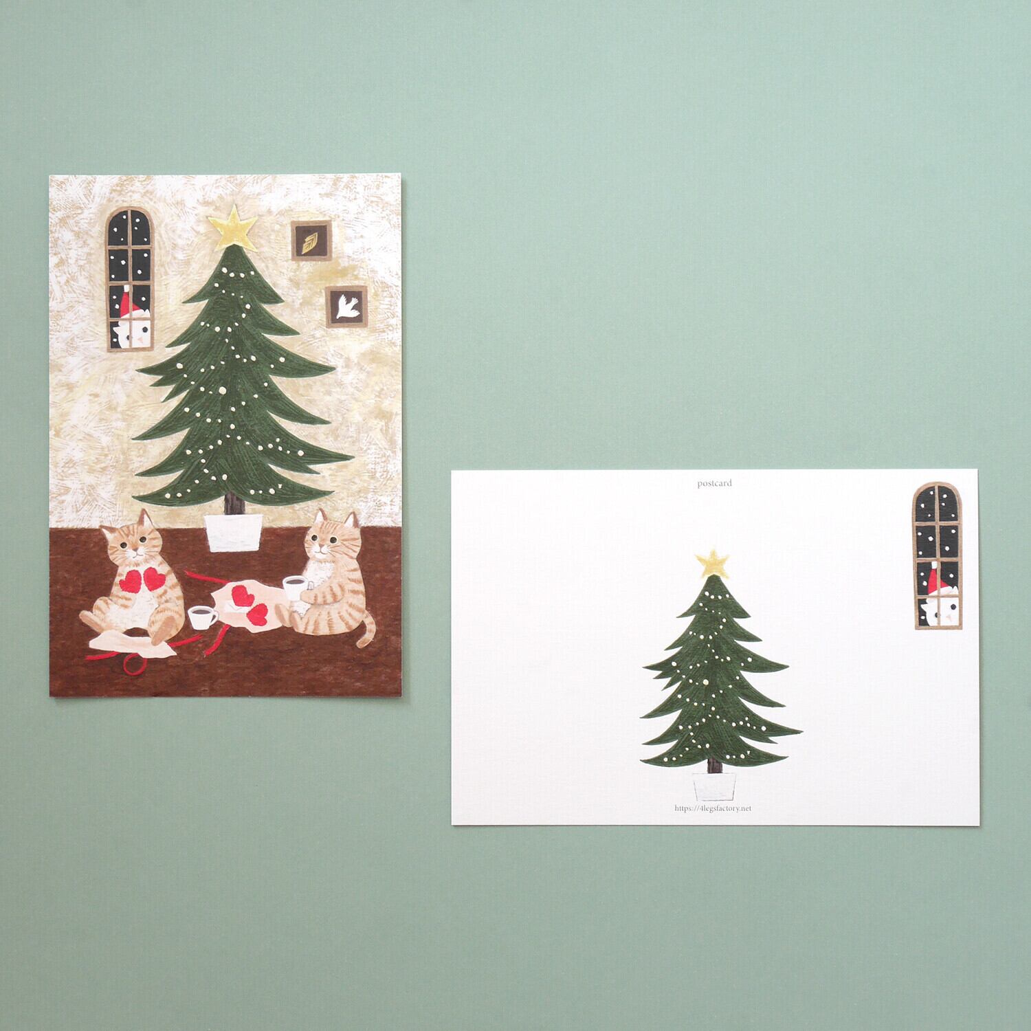 ポストカード》4legs 茶トラ兄弟のクリスマス | ねこのみち
