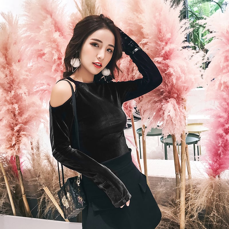 【極美品】ベロアオフショルダードレス ベロアワンショルダードレス - 六本木ドレスショップ ルディオーネ