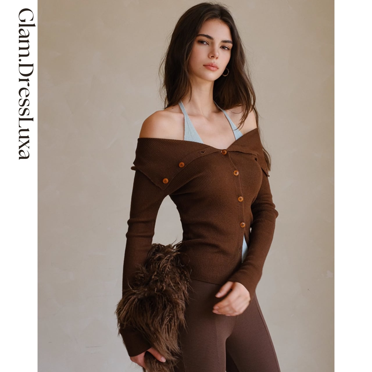 wool Knit カーディガン&ホルターニット セット/2color_T1588