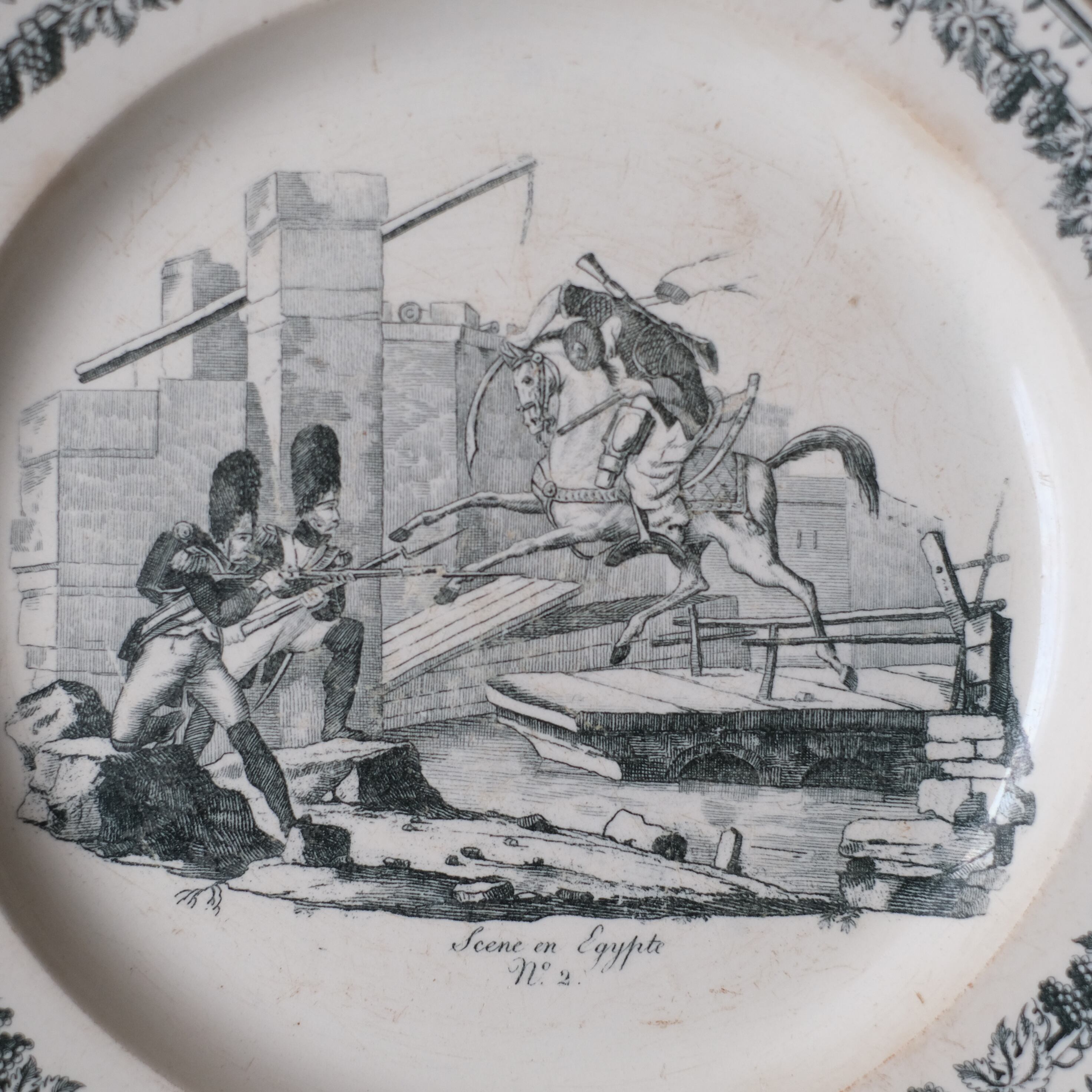 Creil France Antique / grisailleplate フランスアンティーク