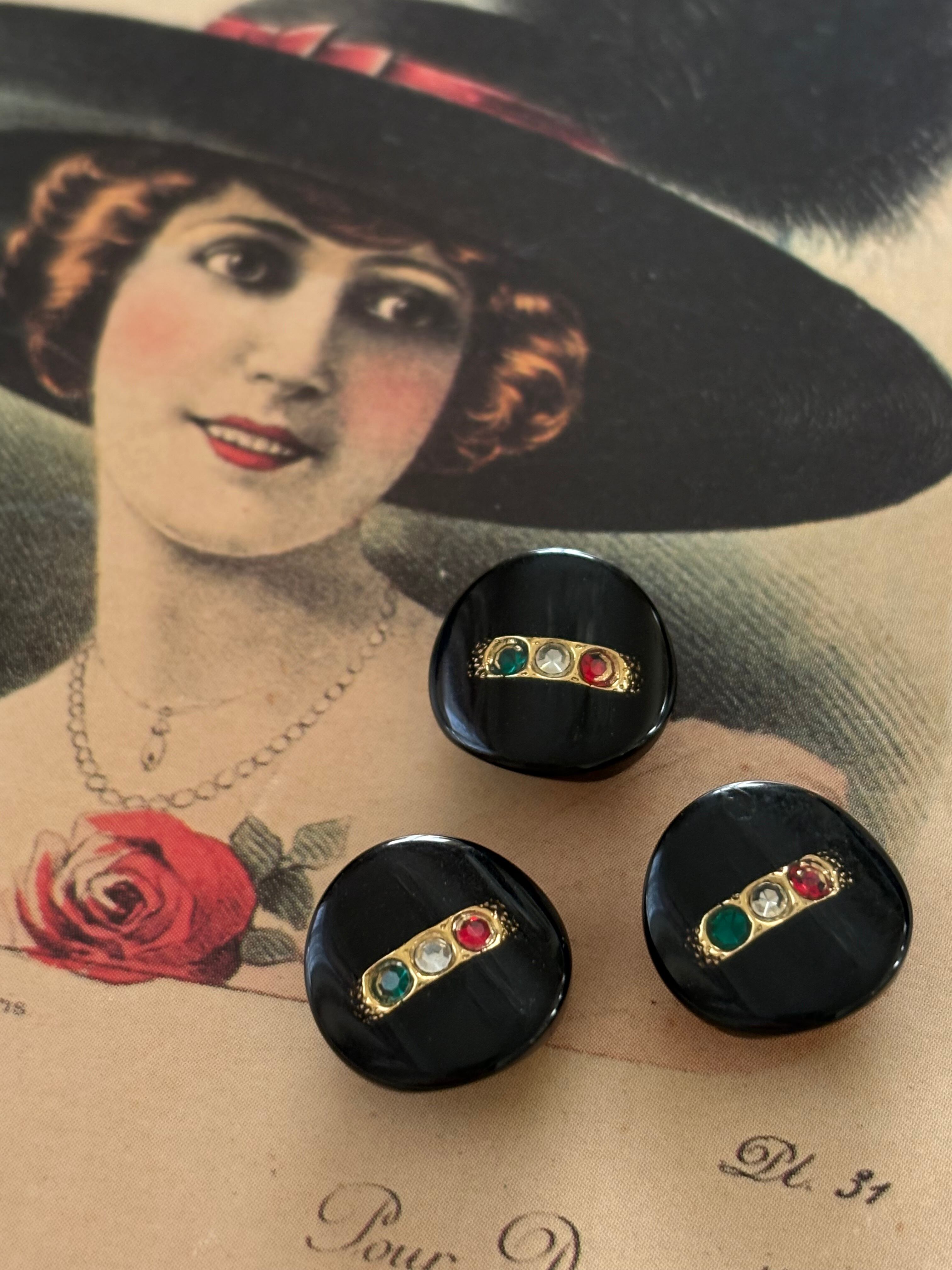 15mm Japanese ヴィンテージボタンストーン ブラック×ゴールド シック 樹脂ボタン 高級 アクセサリーパーツ 装飾材