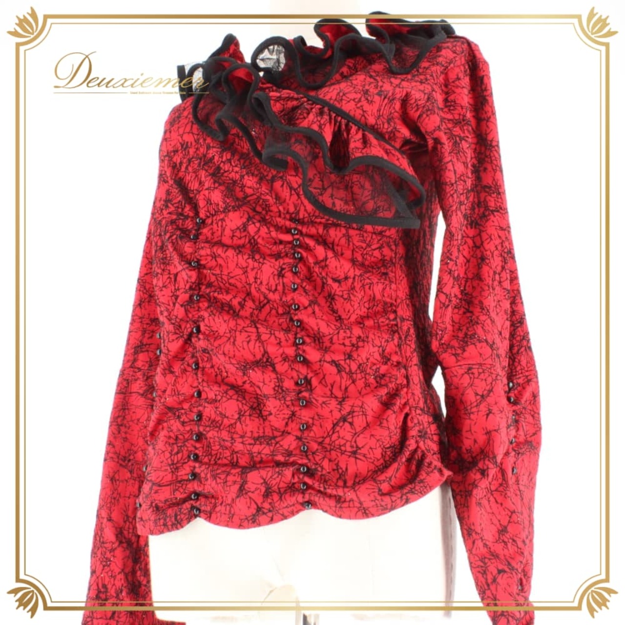 社交ダンス 衣装 スタンダード トップス レッスンウェア レディース ブラック系 レッド系 黒 赤 長袖 バイカラー 練習着 華やか 上品 競技用 練習用 ダンスウェア 黒赤 柄入り 幾何学模様風 黒系 身体にフィット 伸縮素材 フィット感 動きやすい フォーマル風 エレガント 上半身用 袖あり ボタン デザイン性 装飾 ボックスシルエット风 プリント レース風シルエット風 モダン ダンス服 モダンスタイル