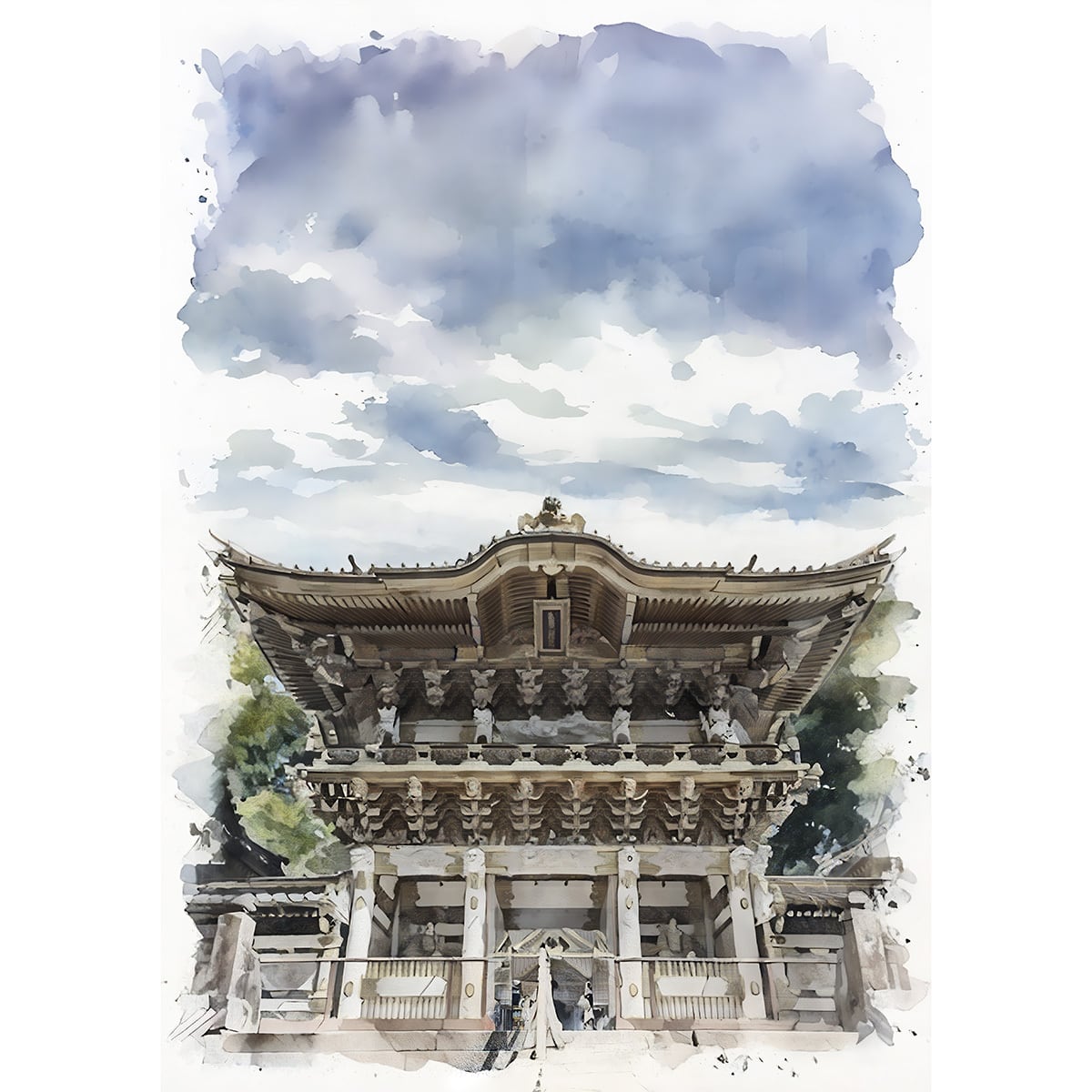 絵画 日本 栃木県日光市 日光東照宮 インテリアアート額付き 水彩画