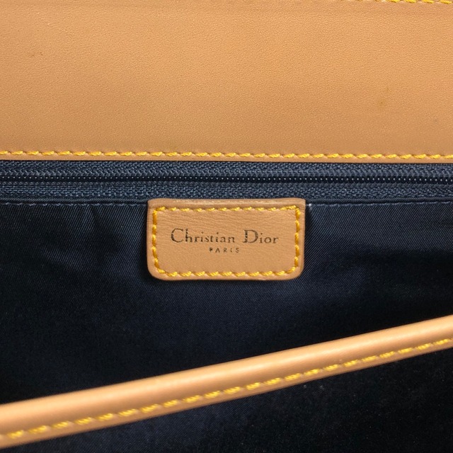 Christian Dior クリスチャン ディオール ハンドバッグ ベージュ　ブルー レザー キャンバス スクエア vintage ヴィンテージ オールド fwaghn