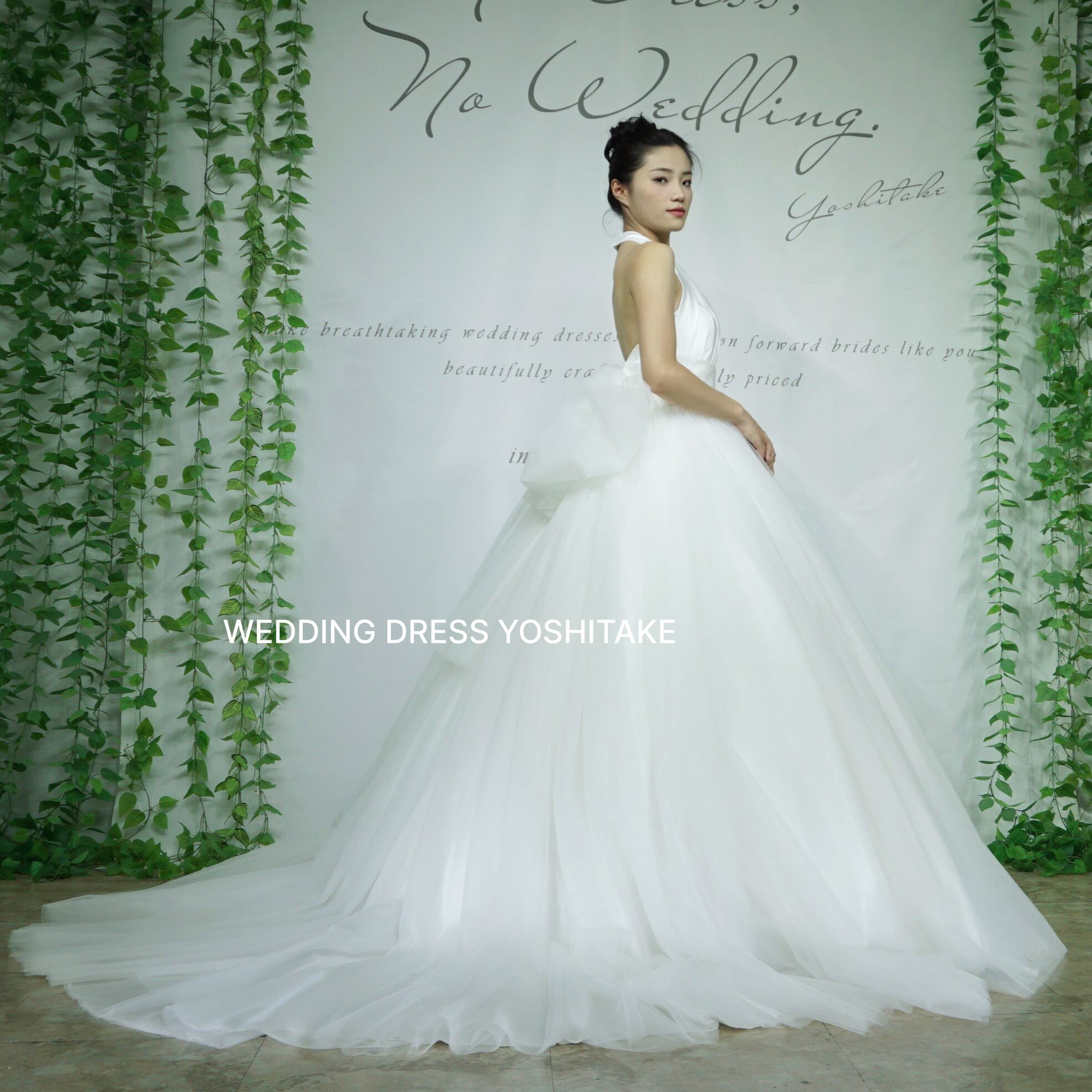 ウエディングドレス.白.Aライン.サテン＆チュール.リボン.パニエ付  