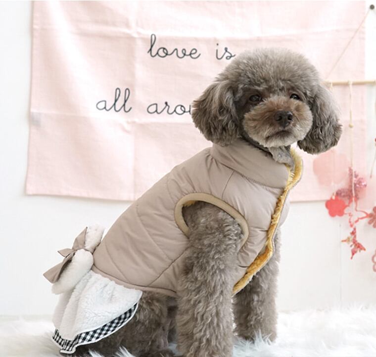 【SALE】リボンダウンワンピース S ~ XL  /  犬服 ドッグウェア アウター ペット洋服 犬 服