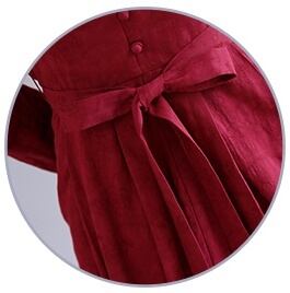 チャイナ風 ワンピース スタンドカラー フレアスカート 長袖 ワイン