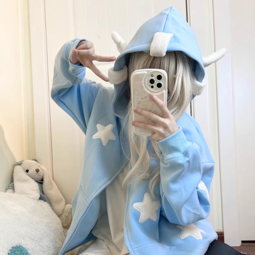 Amazon.co.jp: [XhWser] パーカー サブカル系天使界隈 水色界隈
