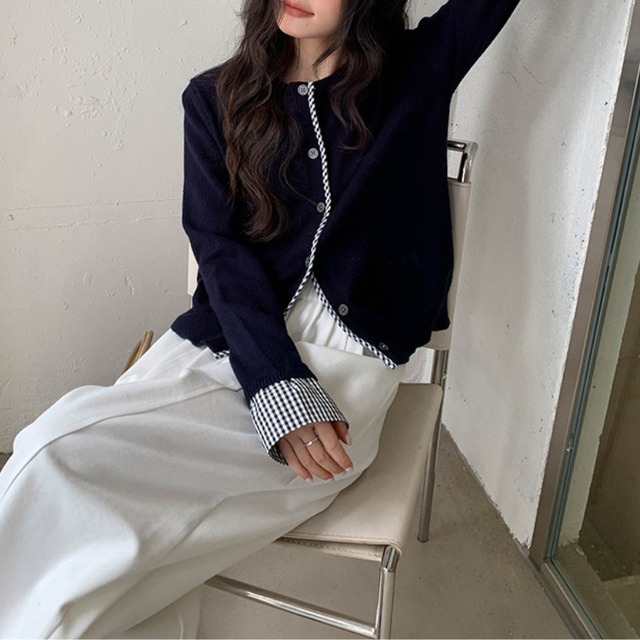 panel-check cardigan　J00440