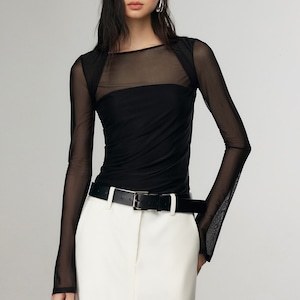 chic sheer mesh blouse & tube set(2color)<t2528>