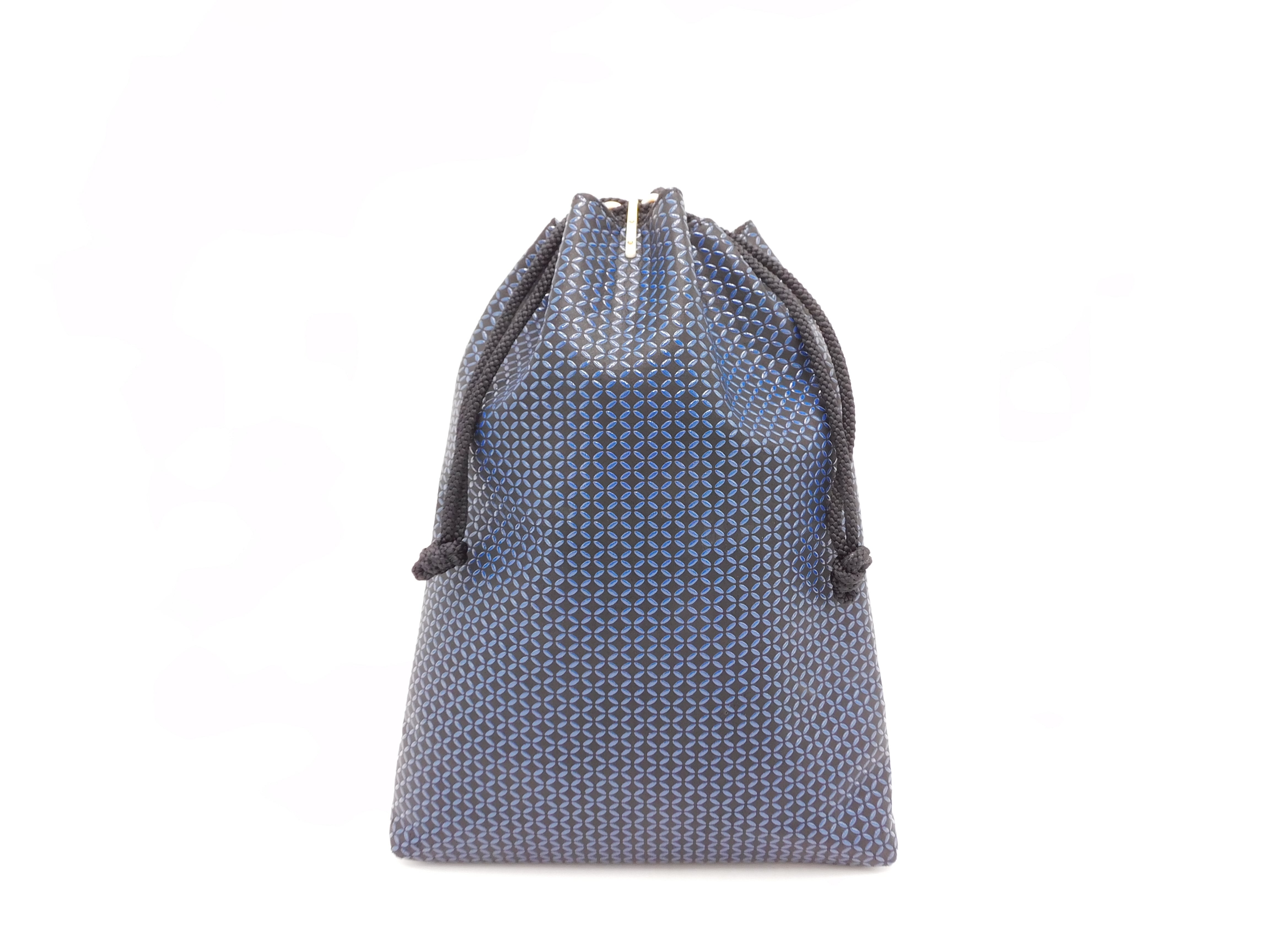 合切袋(中)黒/紺 七宝繋ぎ柄