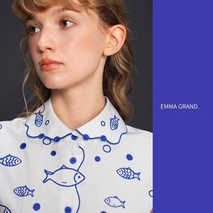 潮の音に包まれる魚たちのノースリーブシャツ　E00572