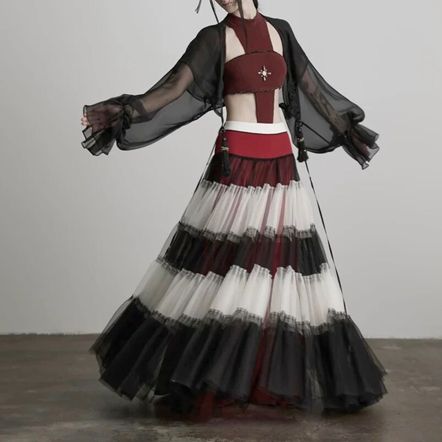 Sheer long sleeve capelet with tassel tie C1192