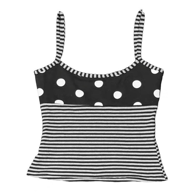 [Ttsunami] Polka Dot Patchwork Striped Tank Top