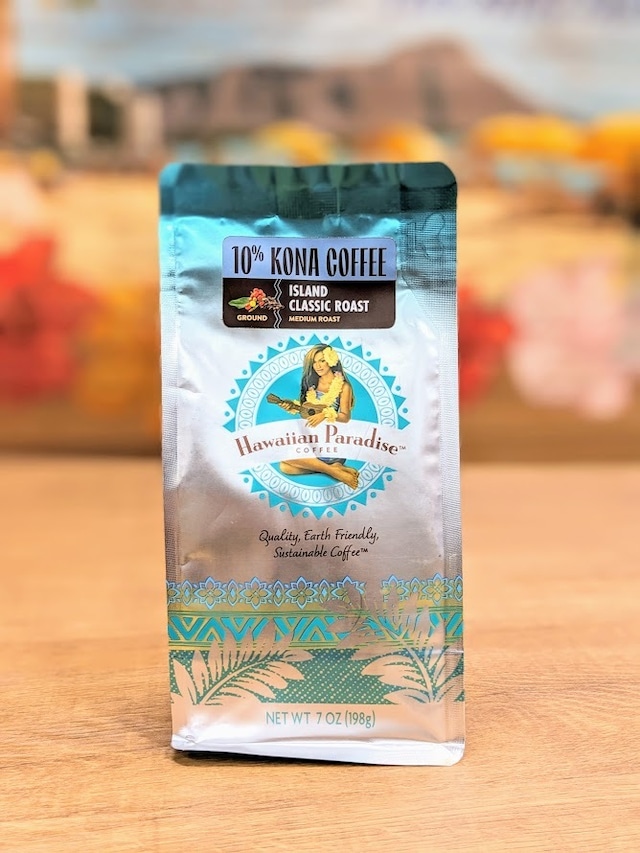 【Hawaiian Paradise COFFEE】10％コナ アイランドクラシックロースト198g (粉)
