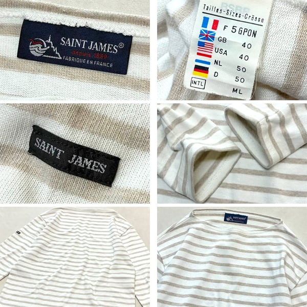 1点物◇フランス製セントジェームス白茶バスクシャツ長袖ロンTシャツ