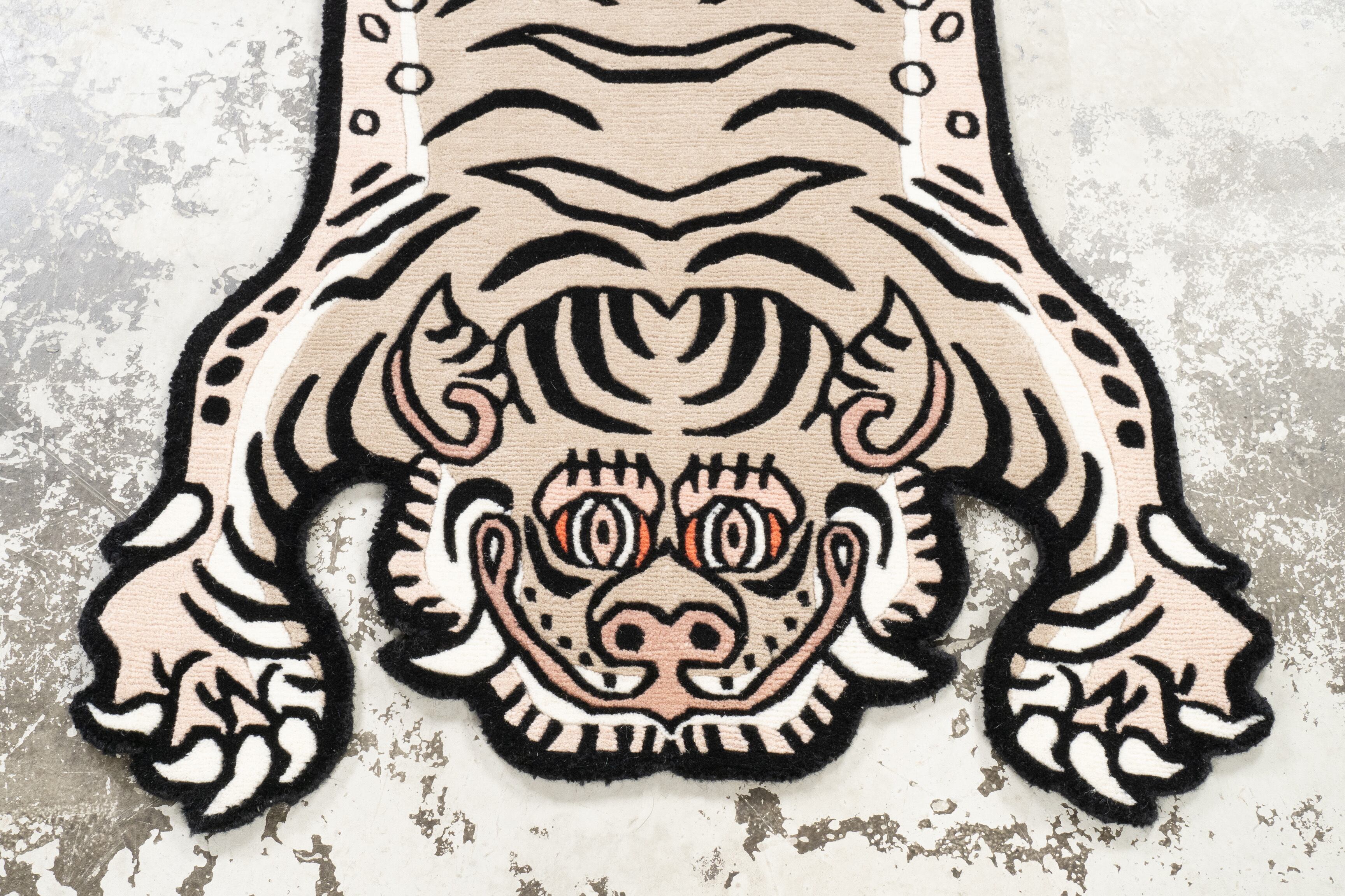 SLOWTIGER Sサイズ ラグ Tibetan Tiger Rug 《Sサイズ•ウール・オリジナル2・ナチュラルサンド