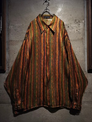 【Caka】Waving Stripe Pattern Vintage Loose L/S Silk Scarf Shirt