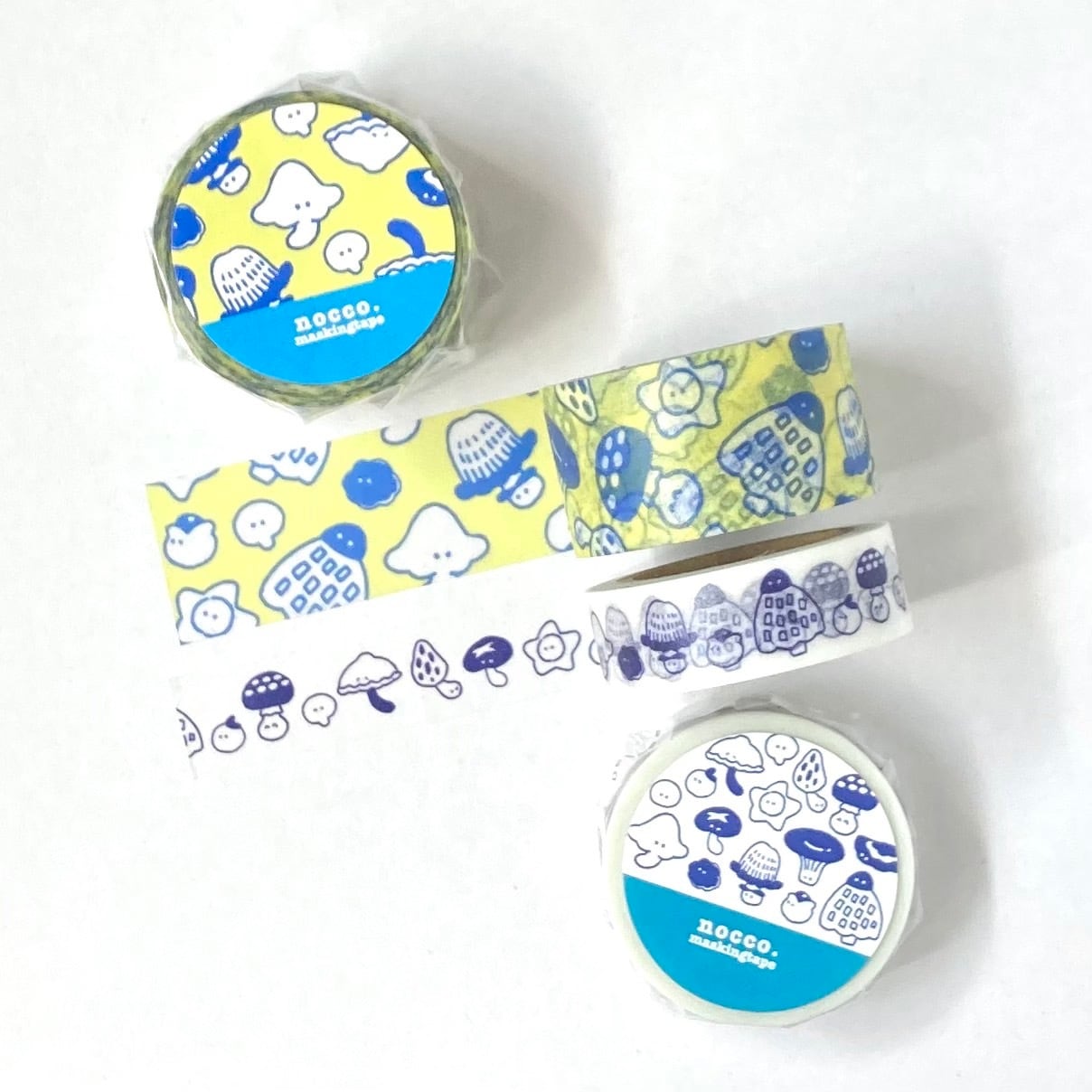 マスキングテープ-ゆるいきのこたち白 15mm | nocco.