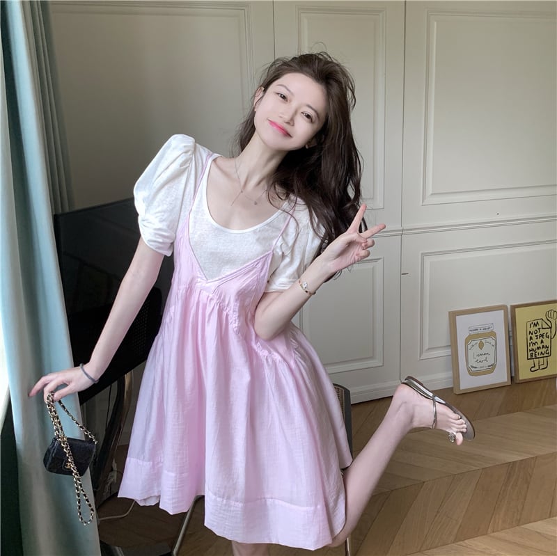 ドレス ショートスカート サマースタイル ピンク 夏物 ブラックストロベリース44440818477