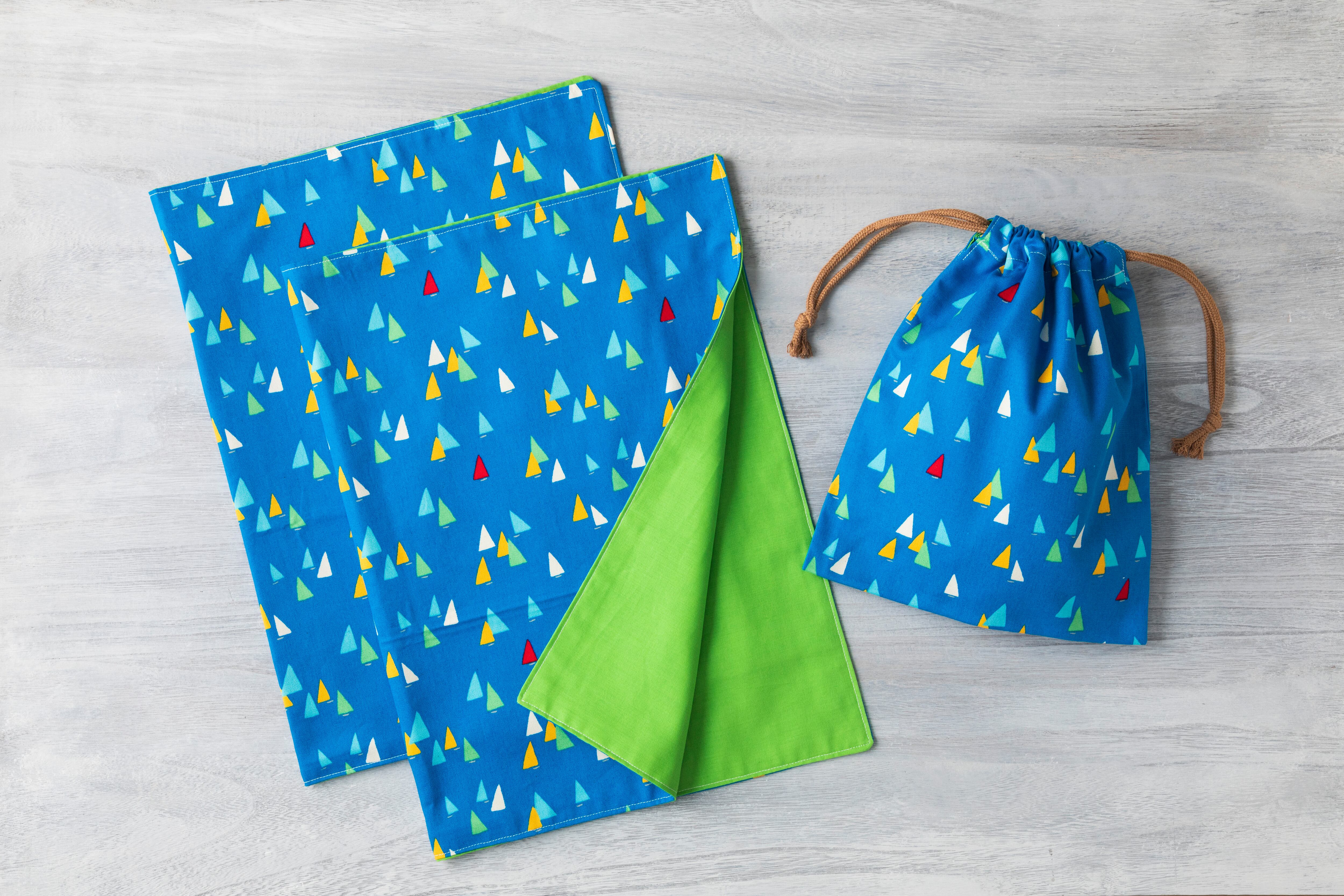 【60×40㎝】給食用ランチマット2枚&巾着セット ヨット柄