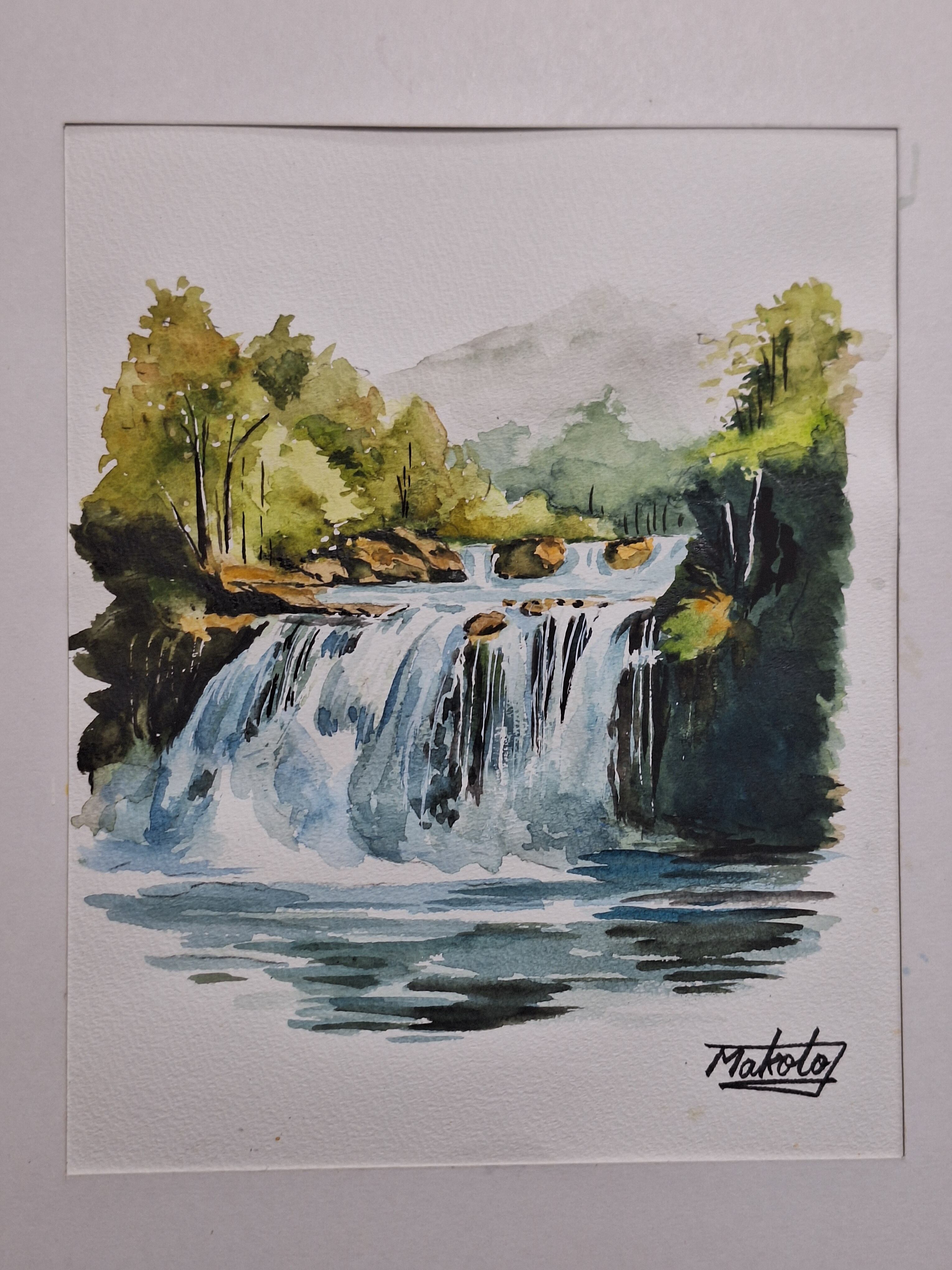 水彩画 新緑の滝 | 工房 和み