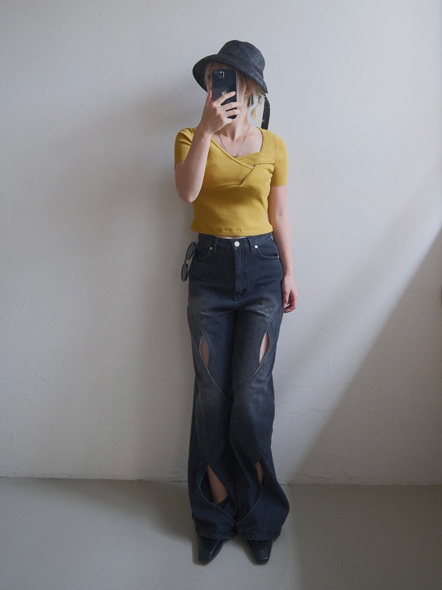 Curve Cutwork Denim Pants / BLACK