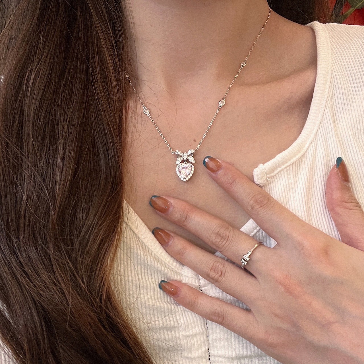 おしゃれ ハート 結び目 キラキラ ネックレス - 8