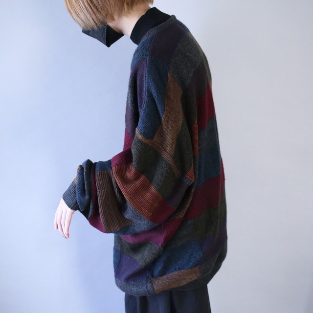 multi color good panel pattern over silhouette sweater