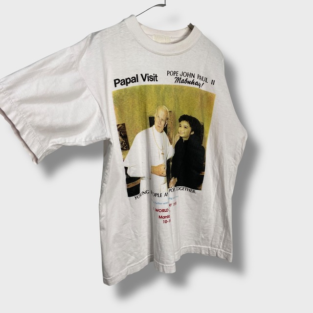 教皇ヨハネパウロ2世 ワールドユースデー 訪問記念Tシャツ 偉人 白 L相当