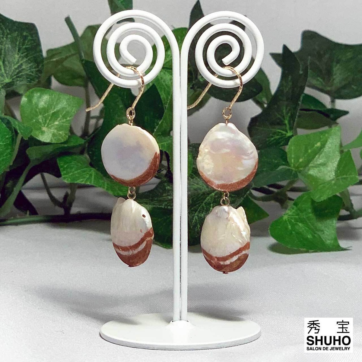 蒔絵・変形淡水パールピアス （B-7） | jewelryshuho 自由が丘