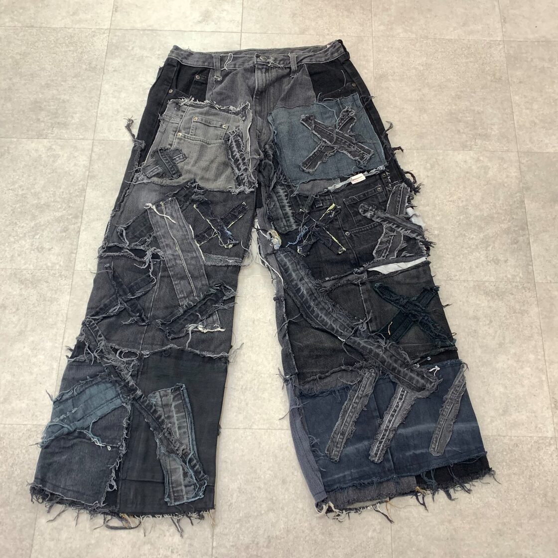 30×28 再構築 リメイク デニム フレアパンツ ブラック フレア 