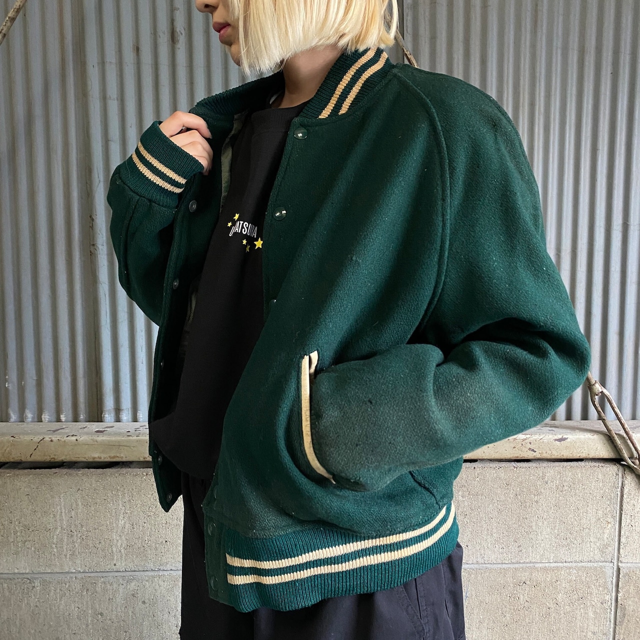 60年代 Collegiate 無地 ウールスタジャン メンズXL相当 古着 60s  