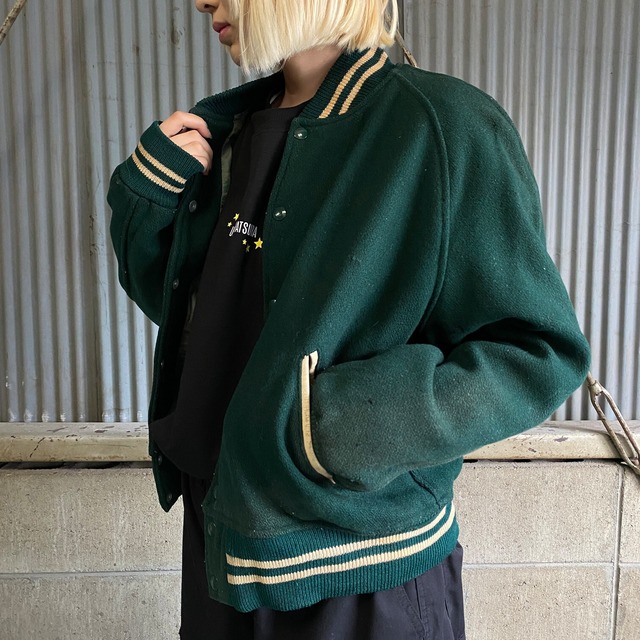 60年代 Collegiate 無地 ウールスタジャン メンズXL相当 古着 60s 