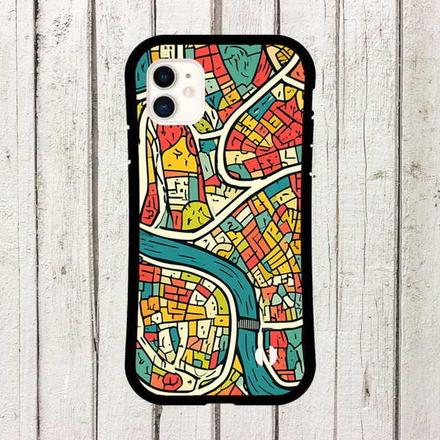 受注生産 iPhoneケース 赤青黄の曲線都市マップ｜マップアート UMAP008B