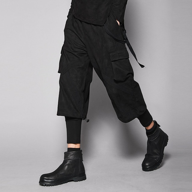 【ORV0036】Faux Two-Piece Suede Draped Wide-Leg Pants