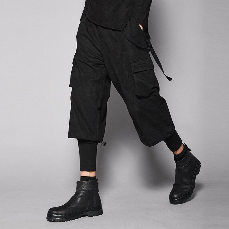 【ORV0036】Faux Two-Piece Suede Draped Wide-Leg Pants