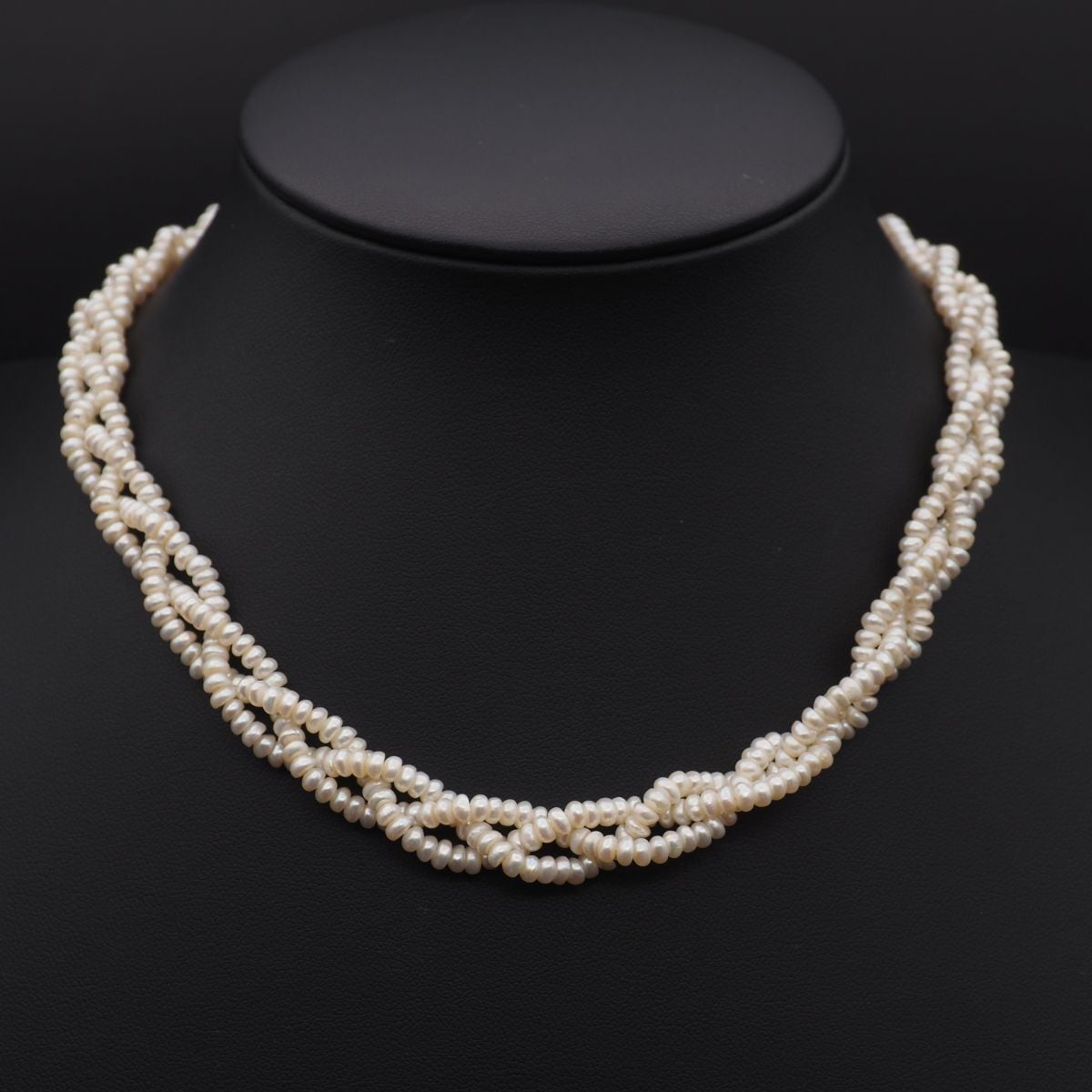 淡水真珠 パール ネックレス | SILVER刻印 デザイン W495 3連 編み込み