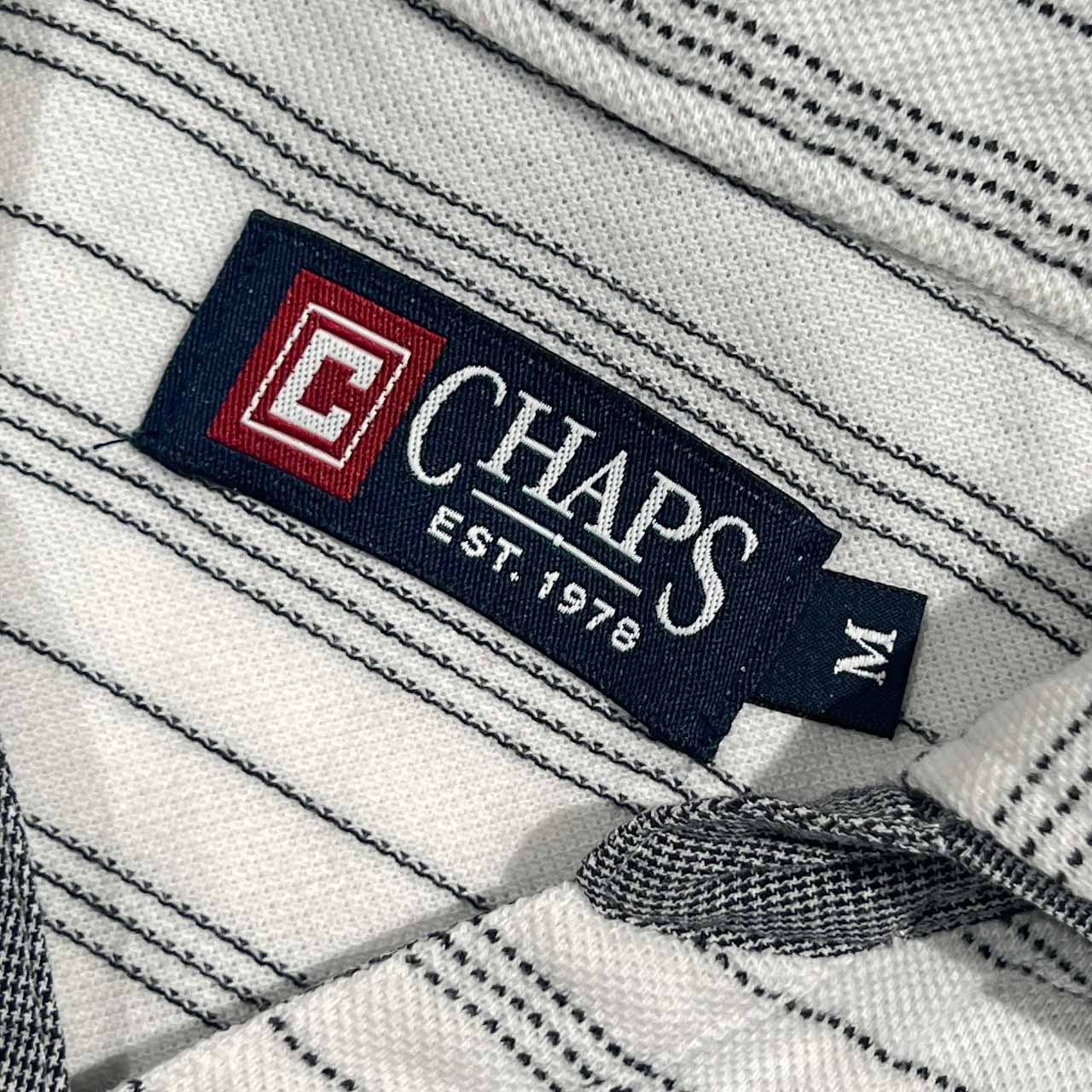 CHAPS チャップス ボーダー スキッパー 鹿の子 半袖 ポロシャツ M/ホワイト メンズ
