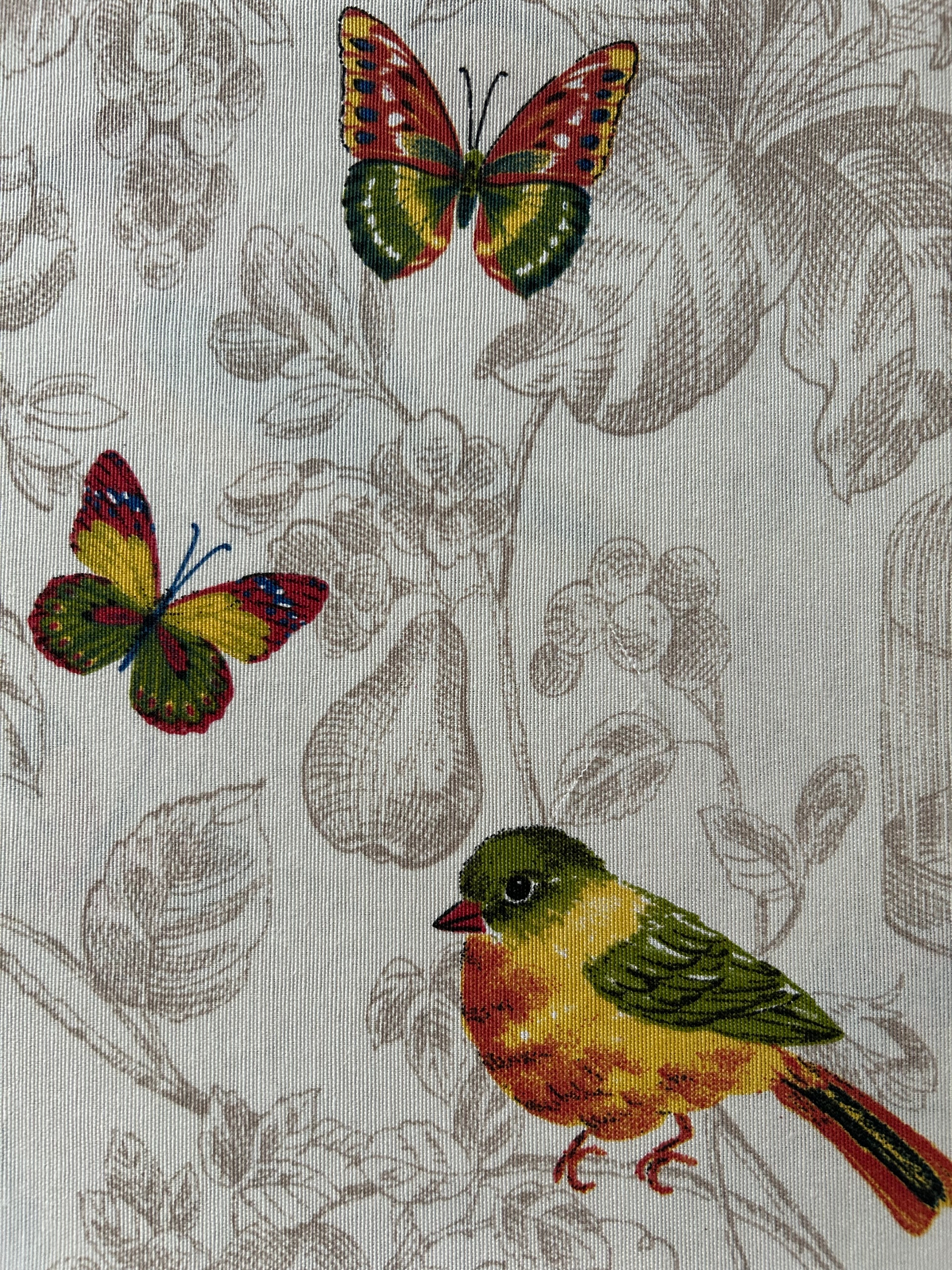 フランス コットンファブリック 鳥×蝶々柄 バードゲージ カルトナージュ スツール バッグ ポーチ