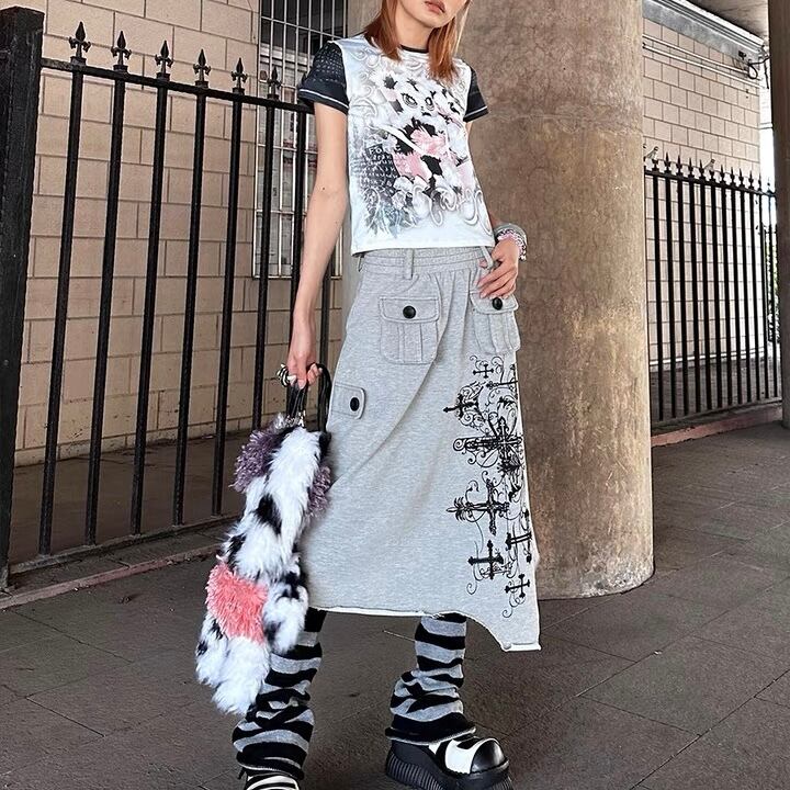 CFIERCE] Cross Printed Half Skirt | BYORI