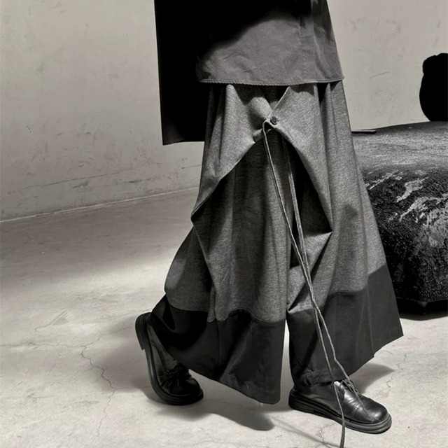 Bicolor Asymmetric Wrap Wide Pants 01481