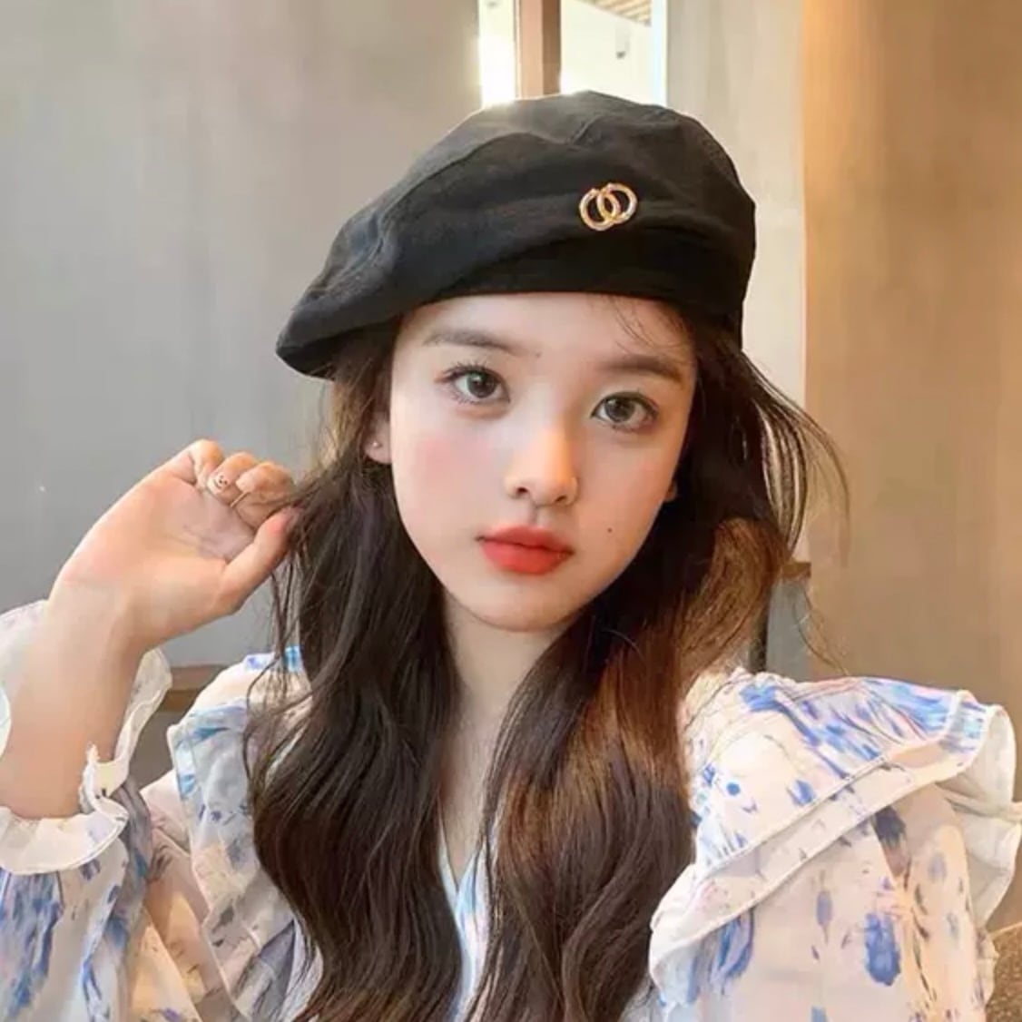 韓国っぽ ベレー帽 レトロ 帽子 金モチーフ リングベレー ネイビー 学生 カレッジ風 韓国アイドル風 Lamitte Deco トレンド 韓国ファッション ショップ Base店