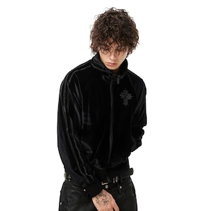 【DRIP6845】ANT Gothic Embroidery Rhinestone Line Velour Track Jacket
