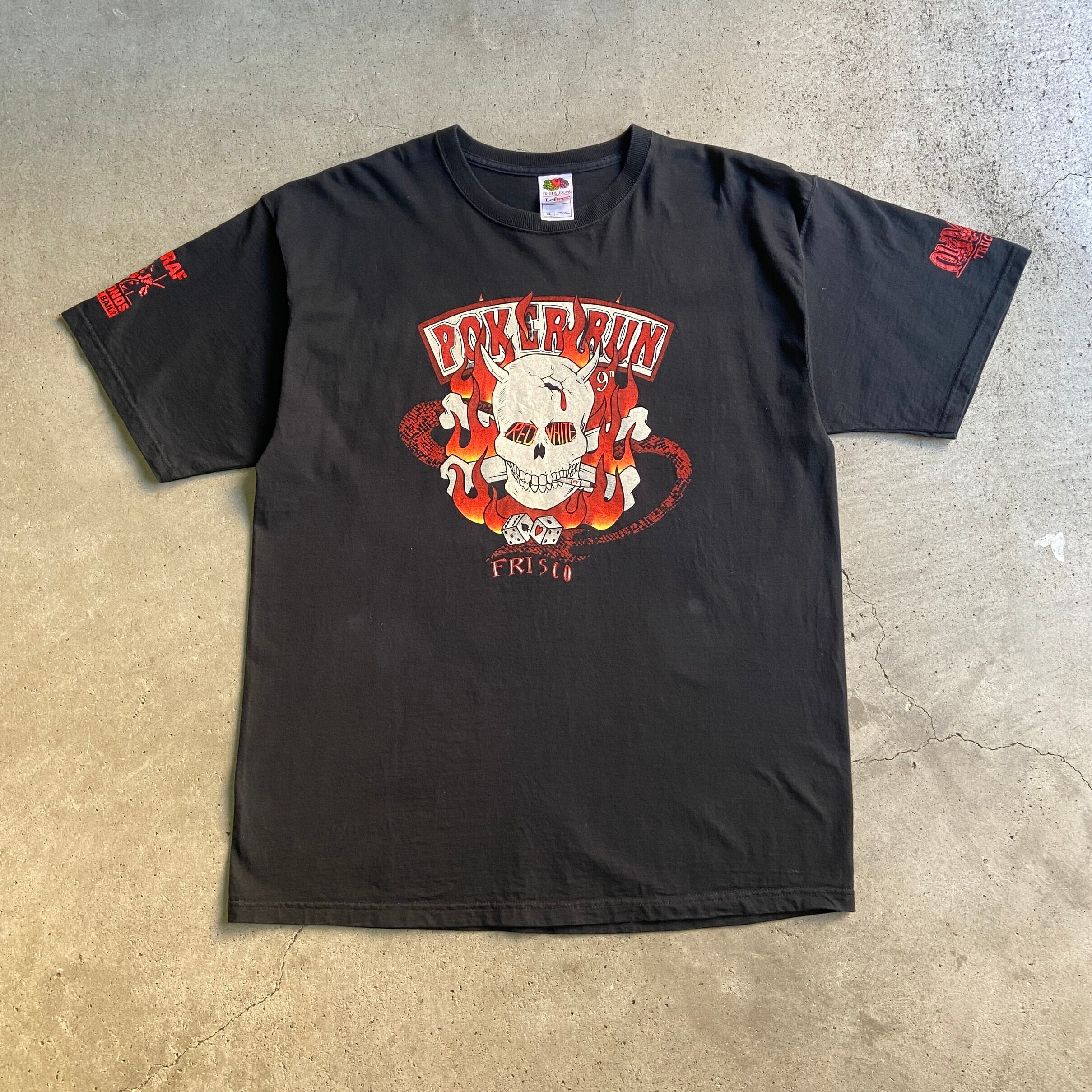 00年代 POKER RUN ”RED WHITE 2005”ドクロ 両面プリント Tシャツ ...