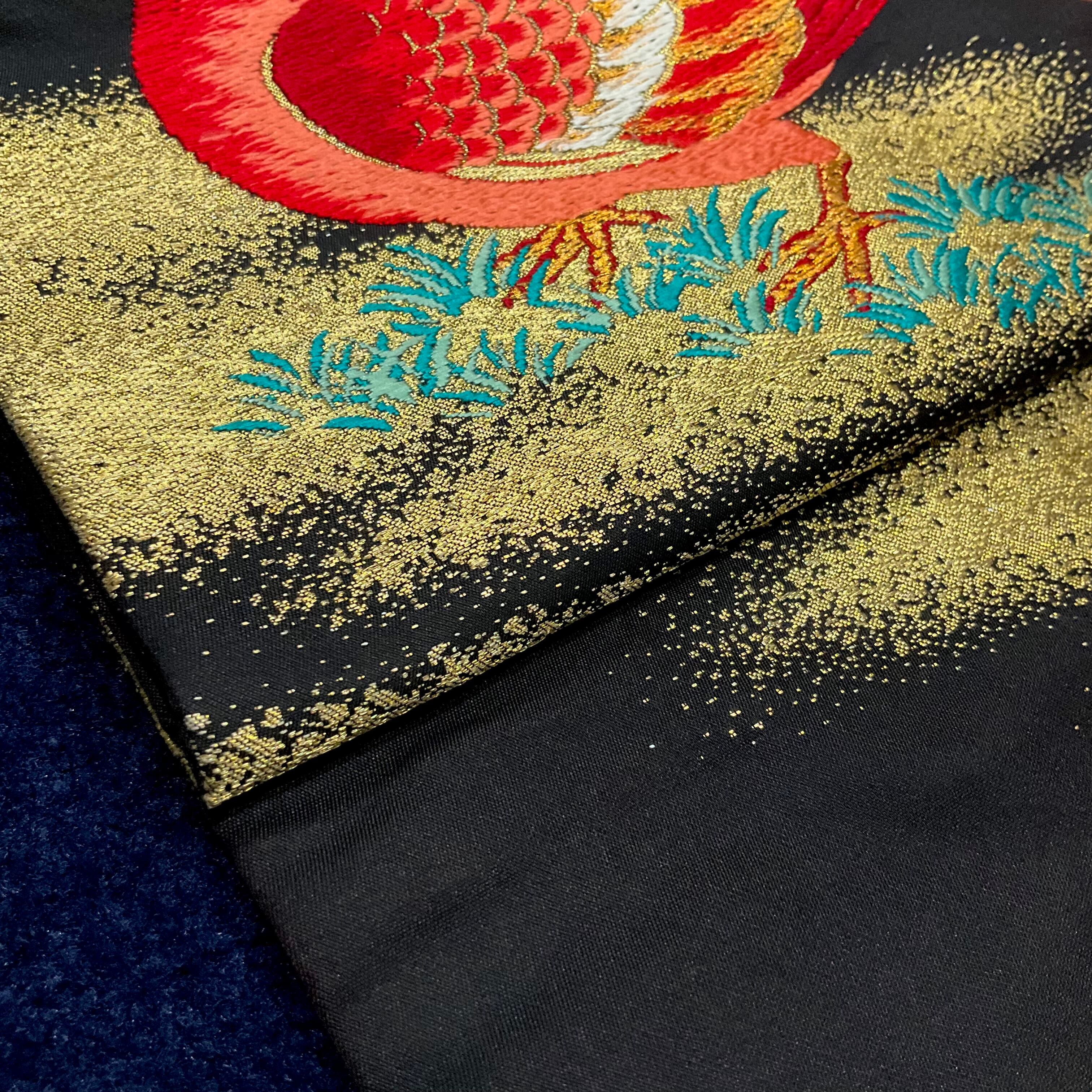 鳩のお散歩＊織模様 刺繍 鳥 鳩 ハト 紅白 お祝い アンティーク名古屋