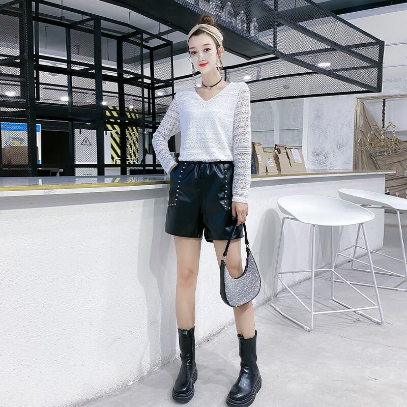 ファットシスター2020ニュー秋プラスファットプラスTシャツレディースルーズプラスサイズレディースレーストップレザーショーツ ミックスインファッション60268343858
